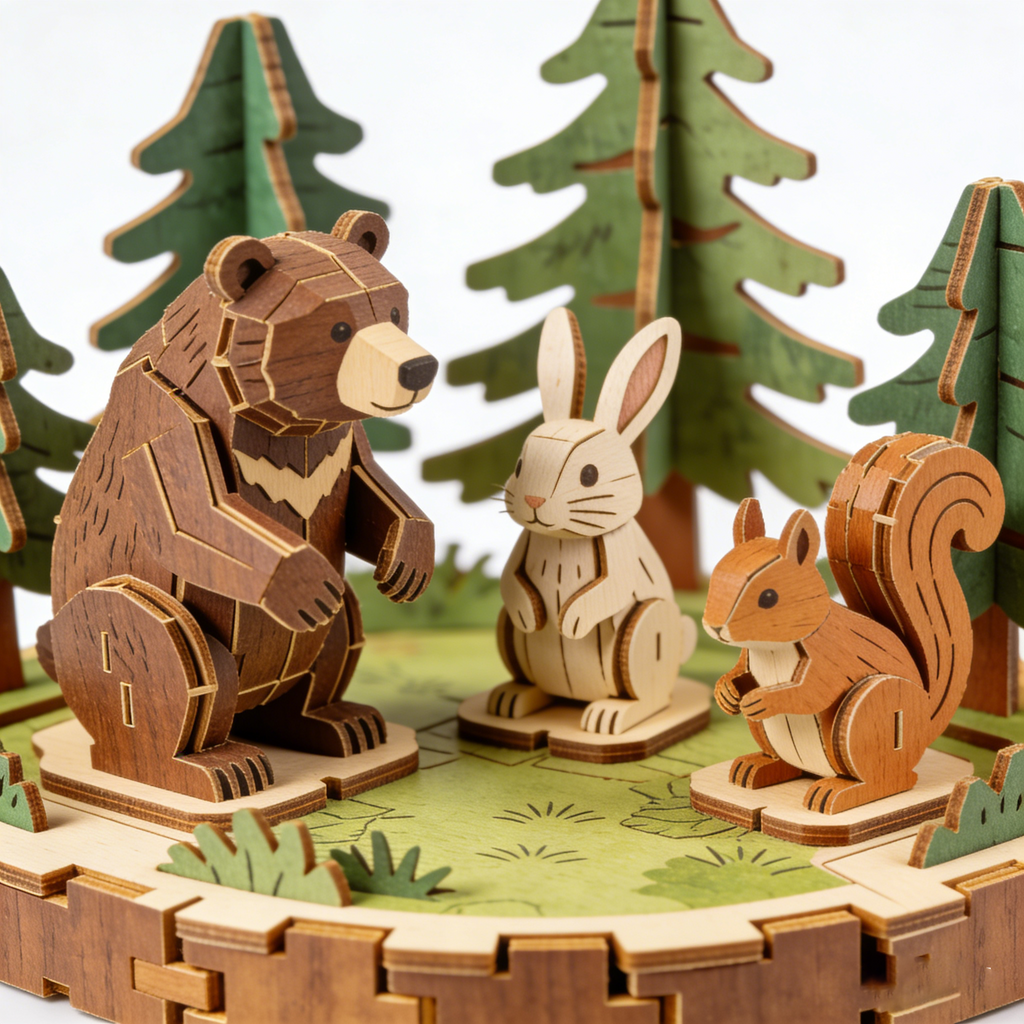 Woodland Animal 3D Wooden Puzzle Set